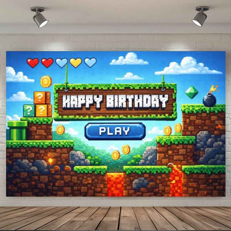 Fundo de Aniversário com Tema  - Background Retro Gaming avaliação e preço