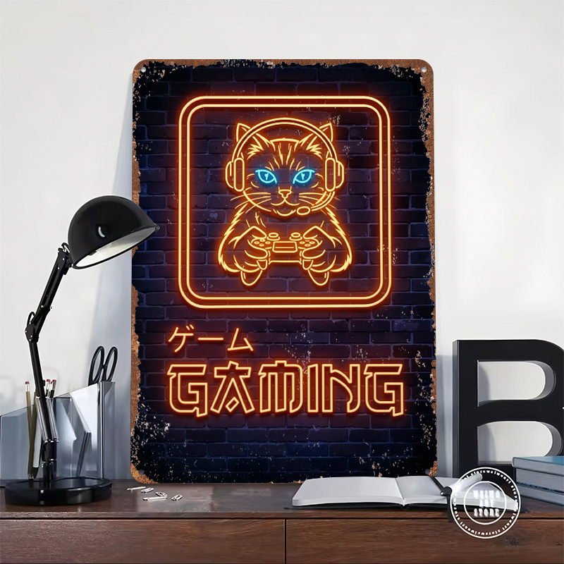 Pôster de Gato Gamer Neon Pers - Retro Gaming At Home avaliação e preço