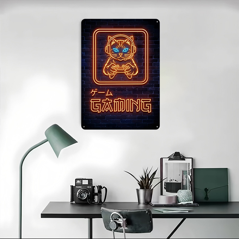 Pôster de Gato Gamer Neon Pers - Retro Gaming At Home avaliação e preço